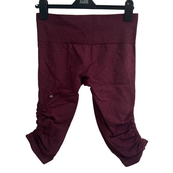 Lululemon In The Flow Crop II Leggings Womens 8 Heathered Bordeaux Ruched Capri - Picture 4 of 6